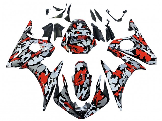 Mejores Carenados Moto Yamaha YZF 600 R6 2005 - Negro Rojo Gris Camouflage