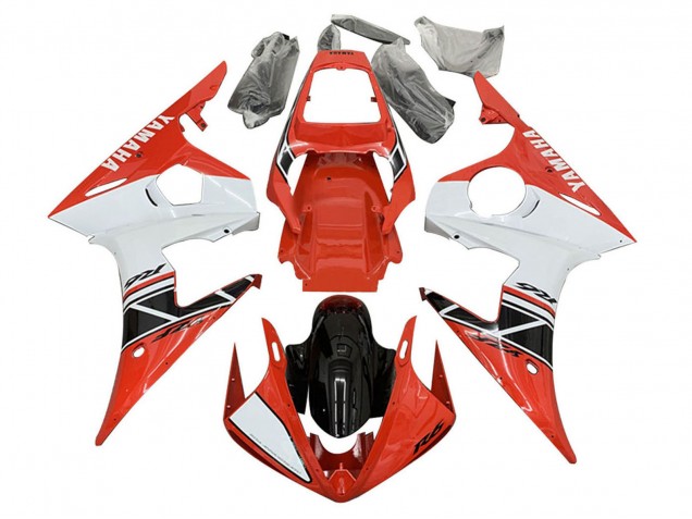 Mejores Carenados Moto Yamaha YZF 600 R6 2005 - Blanco Rojo Negro Brillante