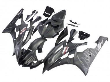 Mejores Carenados Moto Yamaha YZF 600 R6 2006-2007 - Negro Mate Plata Llama