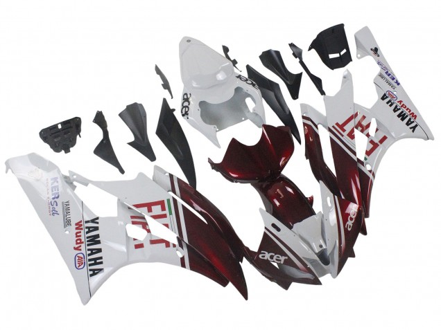 Mejores Carenados Moto Yamaha YZF 600 R6 2006-2007 - Blanco Rojo Granate Fiat Acer Yamalube