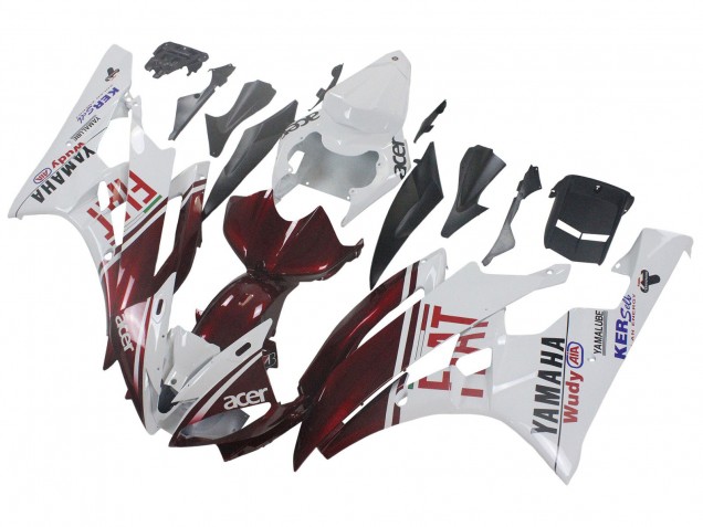Mejores Carenados Moto Yamaha YZF 600 R6 2006-2007 - Blanco Rojo Granate Fiat Acer Yamalube