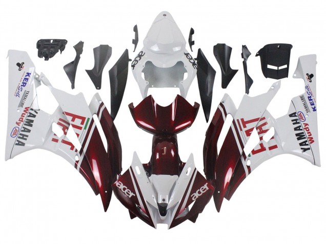 Mejores Carenados Moto Yamaha YZF 600 R6 2006-2007 - Blanco Rojo Granate Fiat Acer Yamalube