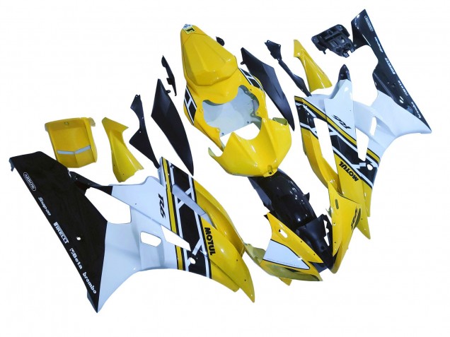 Mejores Carenados Moto Yamaha YZF 600 R6 2006-2007 - Amarillo Blanco Negro Brillante Motul