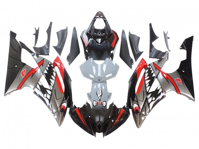 Mejores Carenados Moto Yamaha YZF 600 R6 2008-2016 - Plata Negro Rojo Tiburón 4