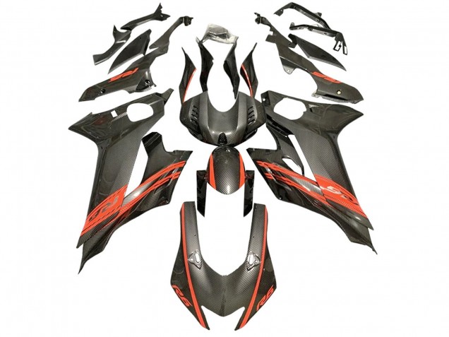 Mejores Carenados Moto Yamaha YZF 600 R6 2017-2023 - Rojo Negro FibraCarbono Estilo
