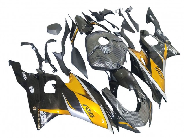 Mejores Carenados Moto Yamaha YZF 600 R6 2017-2023 - Oro Negro FibraCarbono