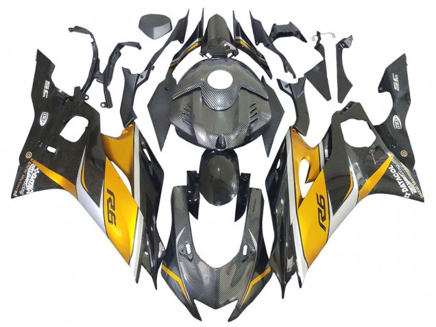 Mejores Carenados Moto Yamaha YZF 600 R6 2017-2023 - Oro Negro FibraCarbono
