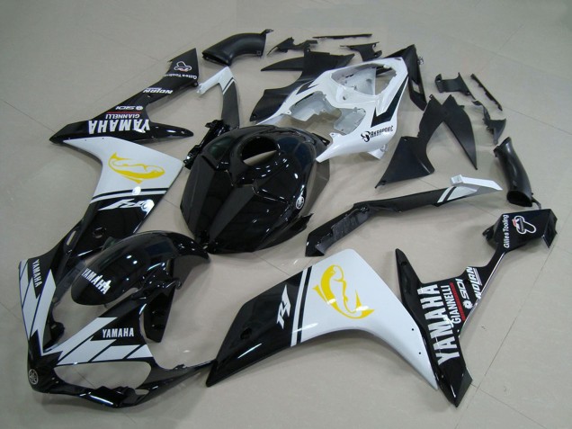 Mejores Carenados Moto Yamaha YZF R1 2007-2008 - Blanco Negro Amarillo Dolphin