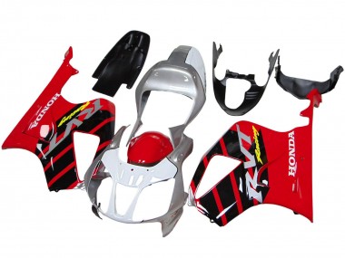 Mejores Carenados Moto Honda VTR1000 2000-2006 - Plata Rojo Negro Raya Carrera