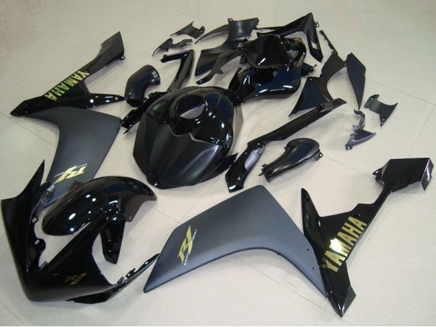 Mejores Carenados Moto Yamaha YZF R1 2007-2008 - Negro Brillante Negro Mate Oro