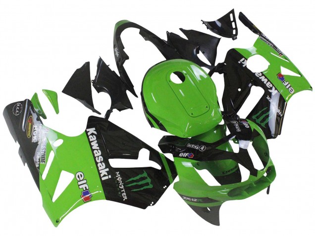 Mejores Carenado Moto Kawasaki ZX12R 2002-2006 - Verde Negro Brillante Elf Touch4 Monstruo