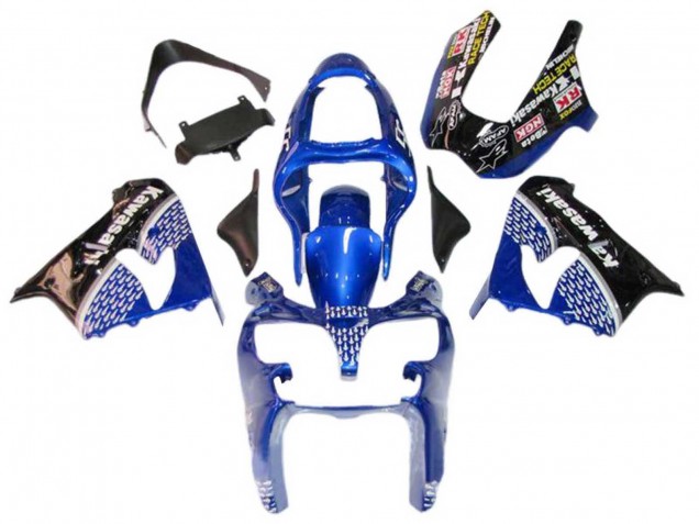 Mejores Carenados Moto Kawasaki ZX9R 2000-2001 - Azul Blanco Negro Brillante