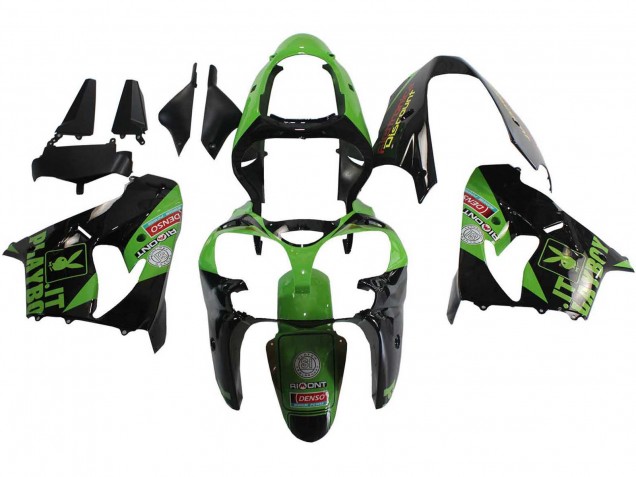 Mejores Carenados Moto Kawasaki ZX9R 2000-2001 - Verde Negro Playboy DENSO