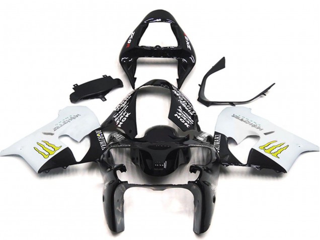 Mejores Carenados Moto Kawasaki ZX9R 2002-2003 - Blanco Negro Brillante Amarillo Monstruo