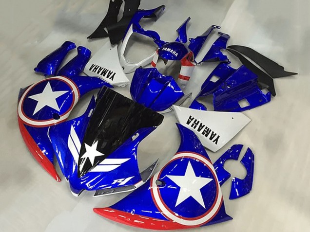 Mejores Carenados Moto Yamaha YZF R1 2009-2011 - Azul Blanco Rojo Negro Estrella Captain America
