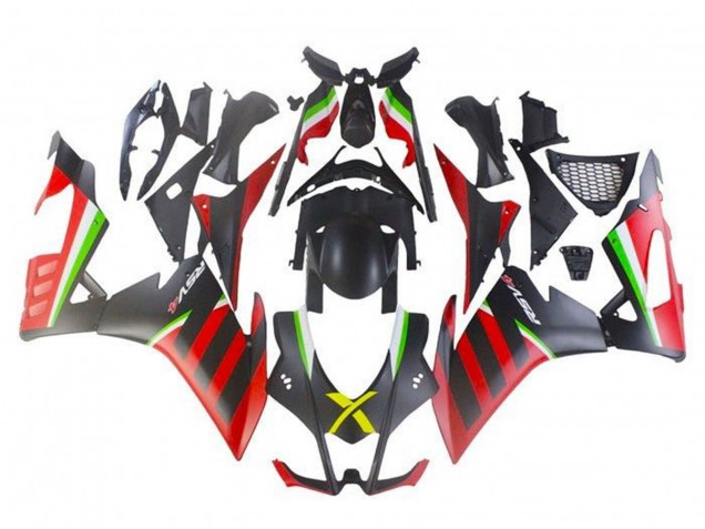 Mejores Carenados Moto Aprilia RSV4 1000 2016-2020 - Negro Mate Rojo Verde Raya