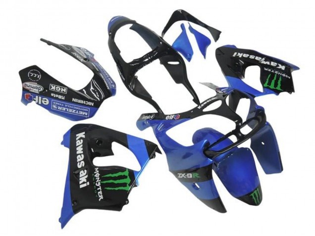 Mejores Carenados Moto Kawasaki ZX9R 2000-2001 - Azul Negro Verde Monstruo
