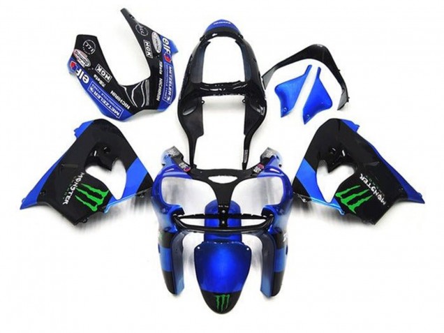 Mejores Carenados Moto Kawasaki ZX9R 2002-2003 - Azul Negro Verde Monstruo