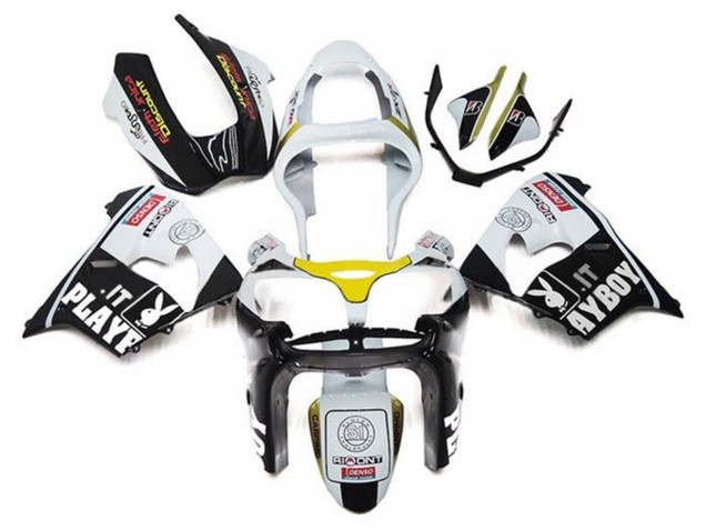 Mejores Carenados Moto Kawasaki ZX9R 2002-2003 - Blanco Negro Amarillo Playboy