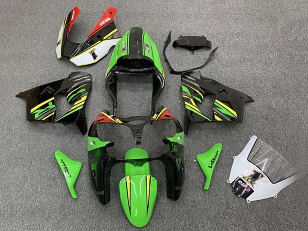 Mejores Carenados Moto Kawasaki ZX9R 2002-2003 - Verde Negro Amarillo Naranja
