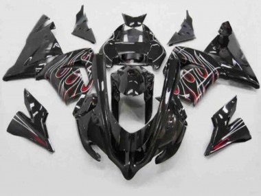 Mejores Carenados Moto Kawasaki ZX10R 2004-2005 - Negro Rojo Blanco Llama