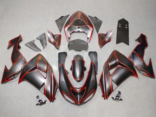 Mejores Carenados Moto Kawasaki ZX10R 2006-2007 - Negro Mate Rojo Pinstripe