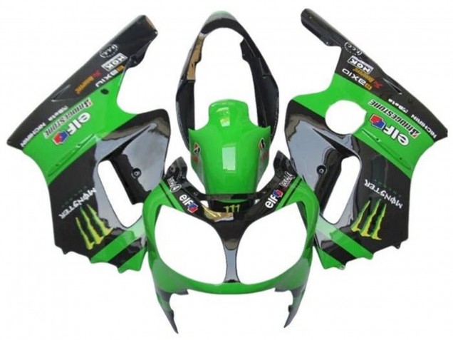 Mejores Carenados Moto Kawasaki ZX12R 2000-2001 - Verde Negro Amarillo Elf Monstruo
