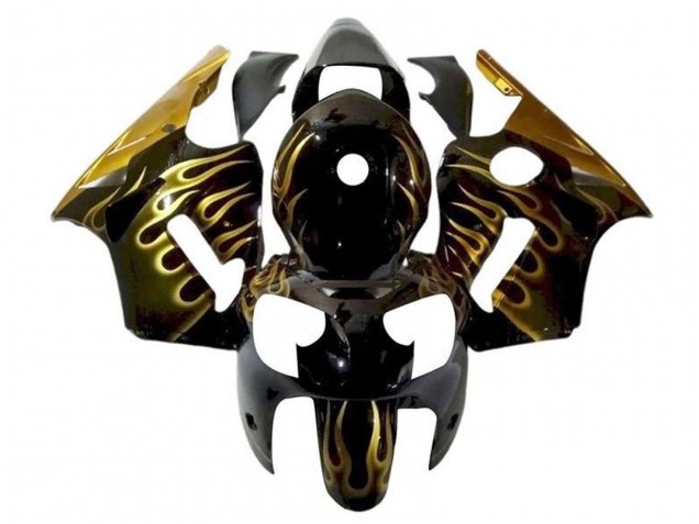 Mejores Carenados Moto Kawasaki ZX12R 2002-2006 - Negro Brillante Oro Llama