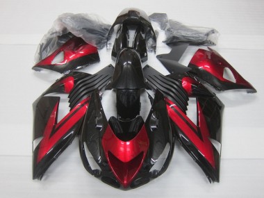 Mejores Carenados Moto Kawasaki ZX14R ZZR1400 2006-2011 - Rojo Caramelo Negro Brillante