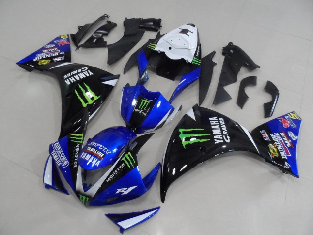 Mejores Carenados Moto Yamaha YZF R1 2012-2014 - Blanco Azul Negro Brillante Verde Graves Yamalube Monstruo