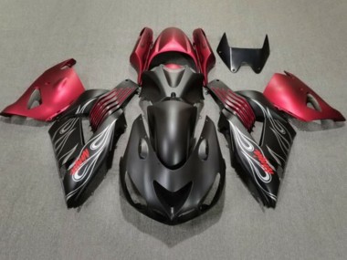 Mejores Carenados Moto Kawasaki ZX14R ZZR1400 2006-2011 - Negro Mate Rojo Plata Llama