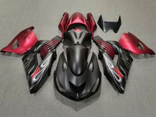 Mejores Carenados Moto Kawasaki ZX14R ZZR1400 2006-2011 - Negro Mate Rojo Plata Llama