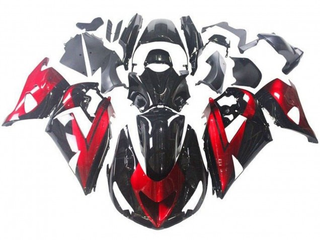 Mejores Carenados Moto Kawasaki ZX14R ZZR1400 2006-2011 - Rojo Negro Brillante
