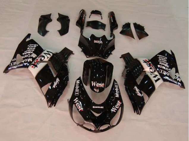 Mejores Carenados Moto Kawasaki ZX14R ZZR1400 2006-2011 - Negro Brillante Blanco West