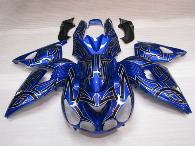 Mejores Carenados Moto Kawasaki ZX14R ZZR1400 2006-2011 - Azul Negro Plata Tribal