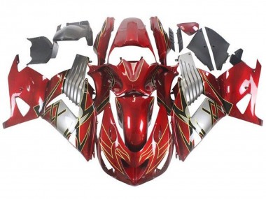 Mejores Carenados Moto Kawasaki ZX14R ZZR1400 2006-2011 - Rojo Plata Negro Oro