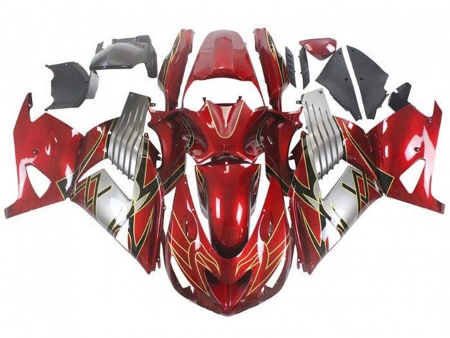 Mejores Carenados Moto Kawasaki ZX14R ZZR1400 2006-2011 - Rojo Plata Negro Oro