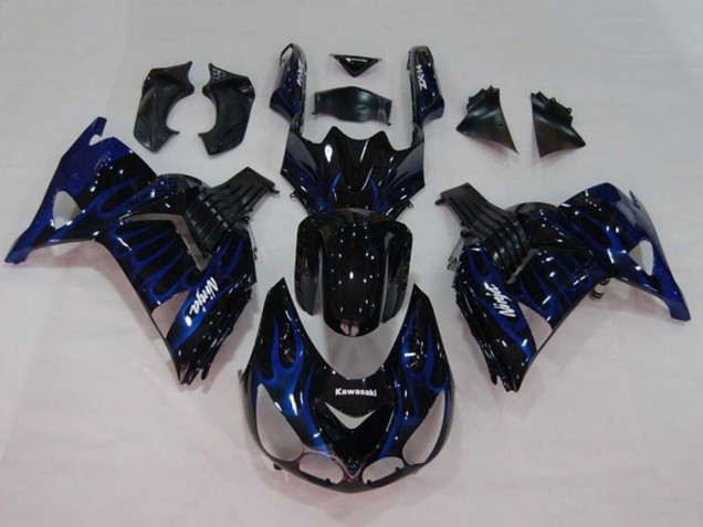 Mejores Carenados Moto Kawasaki ZX14R ZZR1400 2006-2011 - Negro Brillante Azul Llama