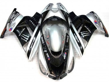 Mejores Carenados Moto Kawasaki ZX14R ZZR1400 2006-2011 - Plata Negro Elf Touch4 Monstruo Bridgestone