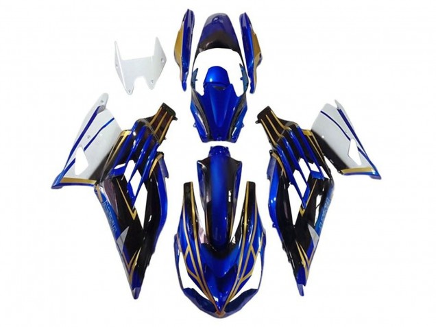 Mejores Carenados Moto Kawasaki ZX14R ZZR1400 2012-2024 - Blanco Oro Azul Negro Raya