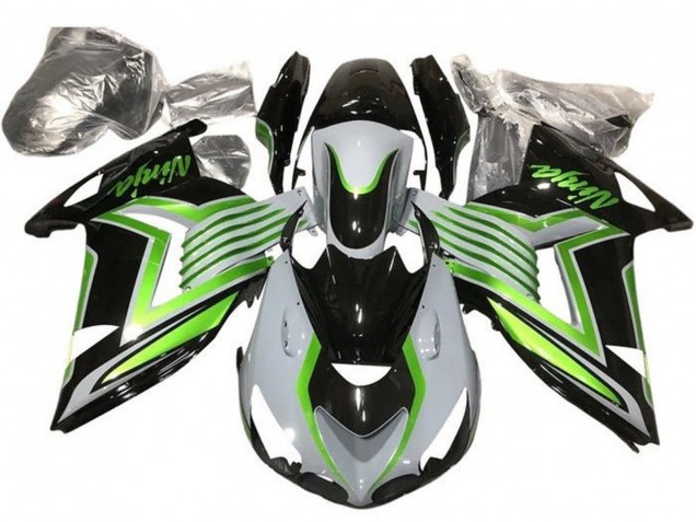 Mejores Carenados Moto Kawasaki ZX14R ZZR1400 2012-2024 - Blanco Verde Negro Brillante