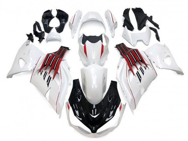 Mejores Carenados Moto Kawasaki ZX14R ZZR1400 2012-2024 - Blanco Negro Rojo Raya