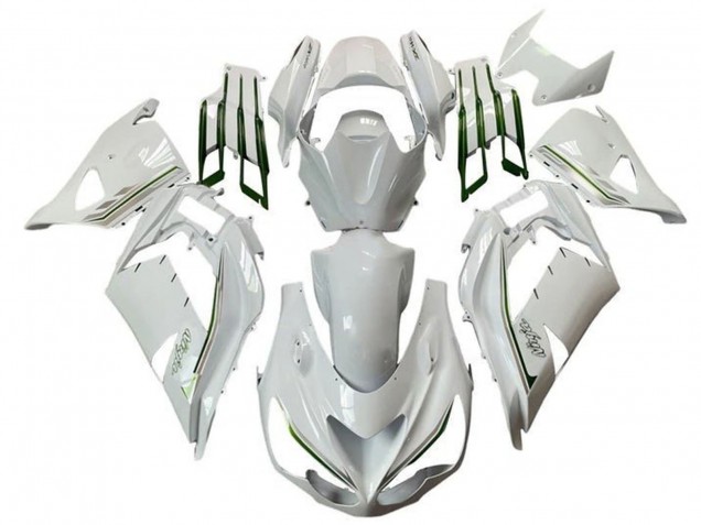 Mejores Carenados Moto Kawasaki ZX14R ZZR1400 2012-2024 - Blanco Verde Plata Raya