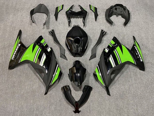 Mejores Carenados Moto Kawasaki EX300 2013-2024 - Negro Brillante Verde Blanco Raya