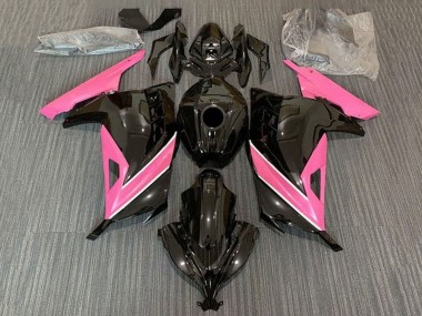 Mejores Carenados Moto Kawasaki EX300 2013-2024 - Negro Brillante Rosa Blanco Raya