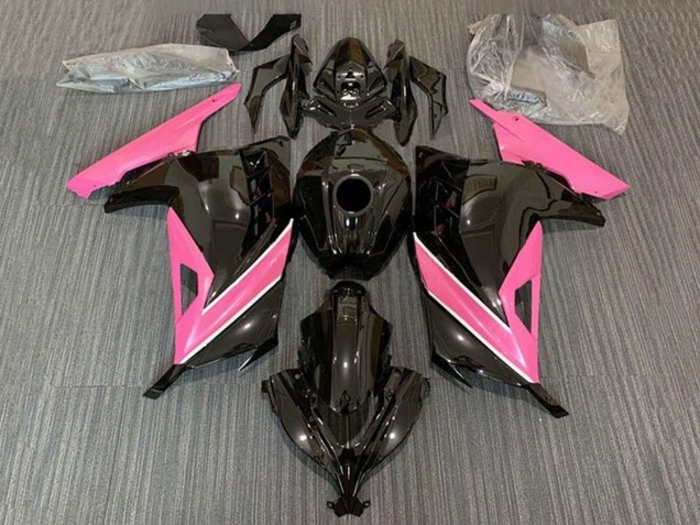 Mejores Carenados Moto Kawasaki EX300 2013-2024 - Negro Brillante Rosa Blanco Raya