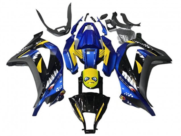Mejores Carenados Moto Kawasaki EX300 2013-2024 - Azul Amarillo Negro Tiburón