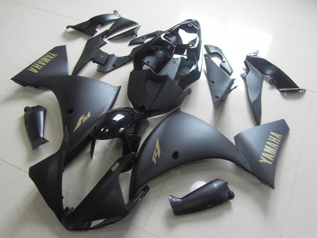 Mejores Carenado Moto Yamaha YZF R1 2012-2014 - Negro Brillante Negro Mate Oro Calcomanías