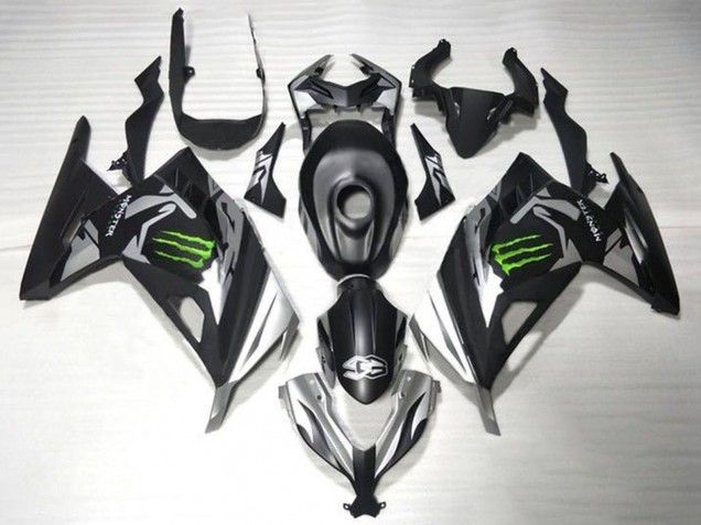Mejores Carenados Moto Kawasaki EX300 2013-2024 - Negro Mate Plata Verde Monstruo