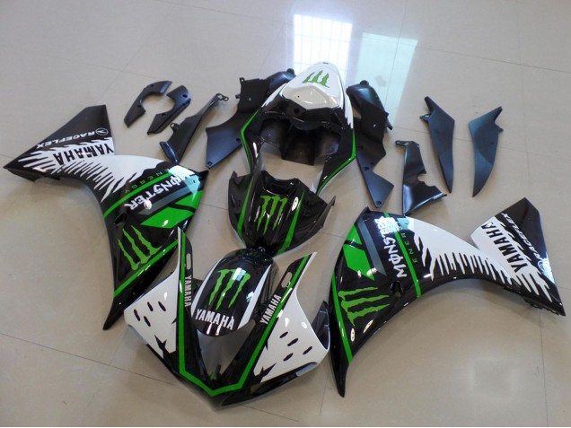 Mejores Carenado Moto Yamaha YZF R1 2012-2014 - Blanco Negro Verde Monstruo